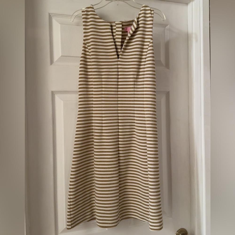 Lilly Pulitzer Gold and White V-Neck Sheath Dress